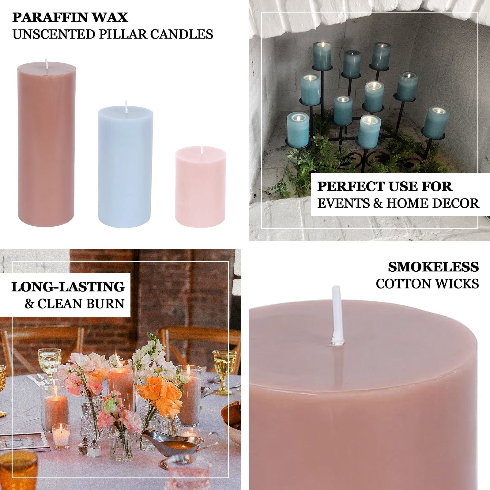 6 - Pack Unscented Dripless Pillar Candles â€“ 3"x6" Beige Paraffin Wax with Smokeless Cotton Wicks, Clean & Long - Lasting 60 - Hour Burn - Bell Racket Store