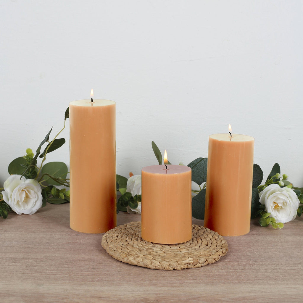 6 - Pack Unscented Dripless Pillar Candles â€“ 3"x6" Beige Paraffin Wax with Smokeless Cotton Wicks, Clean & Long - Lasting 60 - Hour Burn - Bell Racket Store