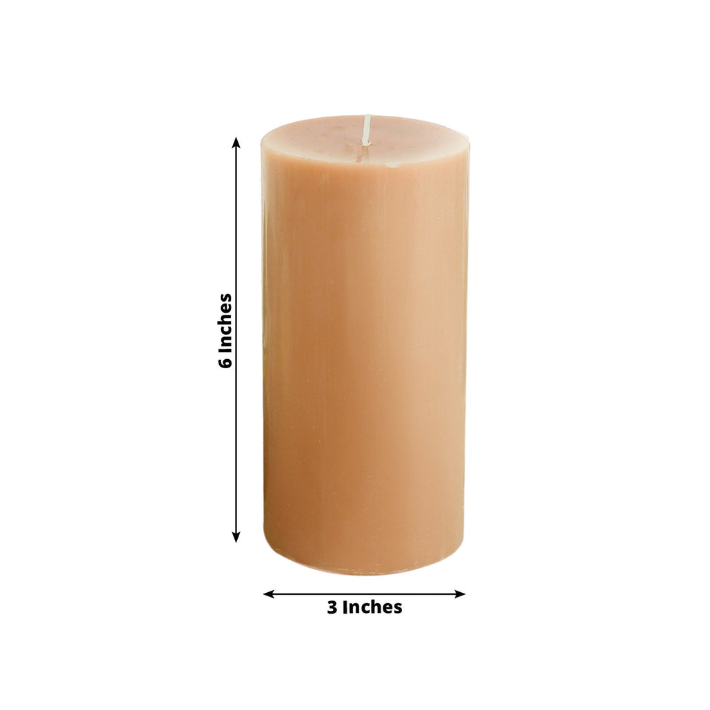 6 - Pack Unscented Dripless Pillar Candles â€“ 3"x6" Beige Paraffin Wax with Smokeless Cotton Wicks, Clean & Long - Lasting 60 - Hour Burn - Bell Racket Store