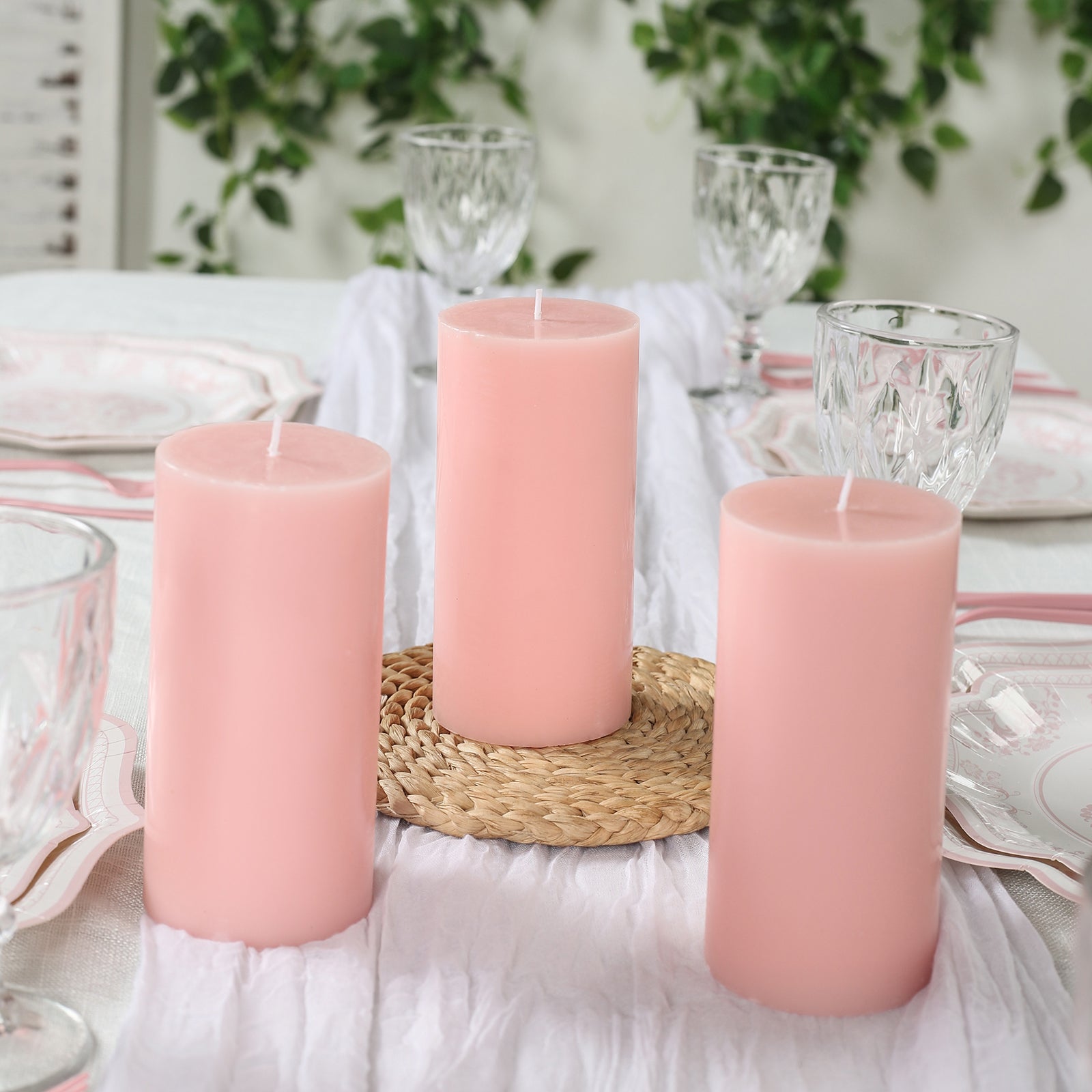 6 - Pack Unscented Dripless Pillar Candles â€“ 3"x6" Blush Paraffin Wax with Smokeless Cotton Wicks, Clean & Long - Lasting 60 - Hour Burn - Bell Racket Store