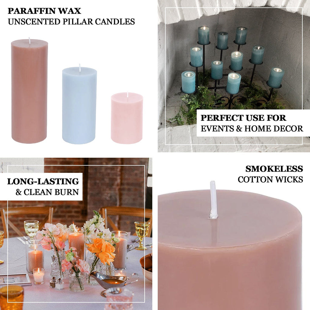 6 - Pack Unscented Dripless Pillar Candles â€“ 3"x6" Dusty Blue Paraffin Wax with Smokeless Cotton Wicks, Clean & Long - Lasting 60 - Hour Burn - Bell Racket Store