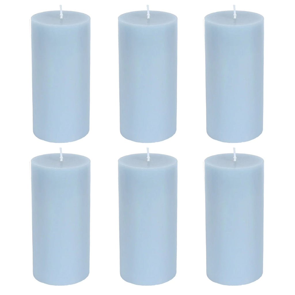 6 - Pack Unscented Dripless Pillar Candles â€“ 3"x6" Dusty Blue Paraffin Wax with Smokeless Cotton Wicks, Clean & Long - Lasting 60 - Hour Burn - Bell Racket Store