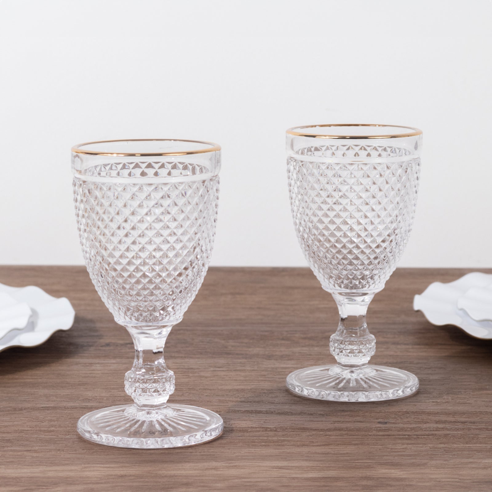 6 - Pack Vintage Wine Glasses with Gold Rim and Embossed Diamond Pattern Clear - Crystal 8oz Short Stem Goblets for Cocktails 6" - Bell Racket Store