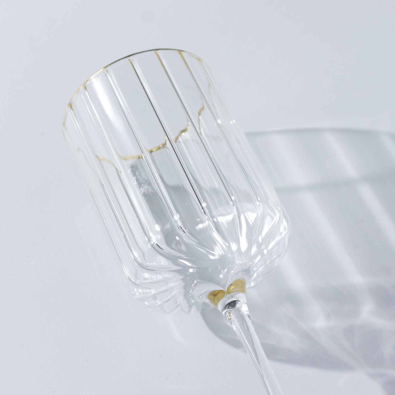 6 - Pack Vintage Wine Goblet Glasses â€“ 10oz Ribbed Clear Glass with Gold Rim, Classic Table Drinkware for Cocktails or Beverages â€“ 8" Tall - Bell Racket Store