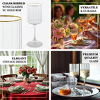 6 - Pack Vintage Wine Goblet Glasses â€“ 10oz Ribbed Clear Glass with Gold Rim, Classic Table Drinkware for Cocktails or Beverages â€“ 8" Tall - Bell Racket Store