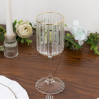 6 - Pack Vintage Wine Goblet Glasses â€“ 10oz Ribbed Clear Glass with Gold Rim, Classic Table Drinkware for Cocktails or Beverages â€“ 8" Tall - Bell Racket Store