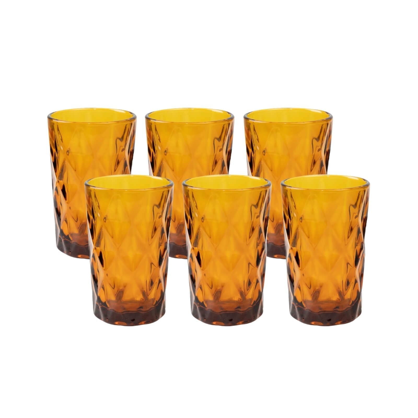 6 - Pack Whiskey Glasses Amber Gold Textured Crystal Cut Design with Heavy Base - Transparent Highball Tumblers for Parties & Events 12oz 5" - Bell Racket Store