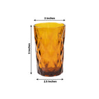 6 - Pack Whiskey Glasses Amber Gold Textured Crystal Cut Design with Heavy Base - Transparent Highball Tumblers for Parties & Events 12oz 5" - Bell Racket Store