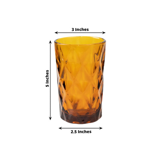 6 - Pack Whiskey Glasses Amber Gold Textured Crystal Cut Design with Heavy Base - Transparent Highball Tumblers for Parties & Events 12oz 5" - Bell Racket Store