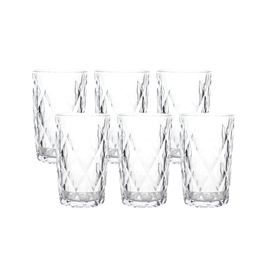 6 - Pack Whiskey Glasses Clear Textured Crystal Cut Design with Heavy Base - Highball Tumblers for Parties & Events 12oz 5" - Bell Racket Store