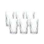 6 - Pack Whiskey Glasses Clear Textured Crystal Cut Design with Heavy Base - Highball Tumblers for Parties & Events 12oz 5" - Bell Racket Store