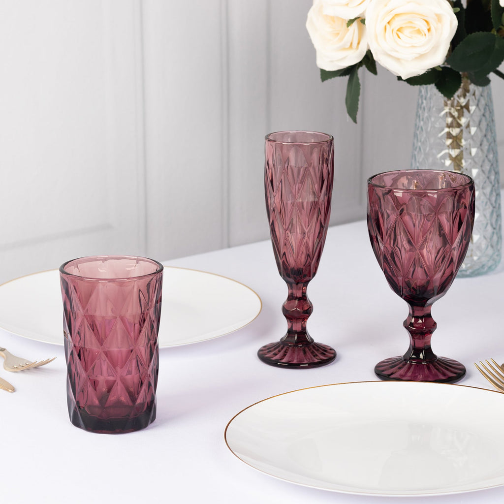 6 - Pack Whiskey Glasses Dusty Rose Textured Crystal Cut Design with Heavy Base - Highball Tumblers for Parties & Events 12oz 5" - Bell Racket Store