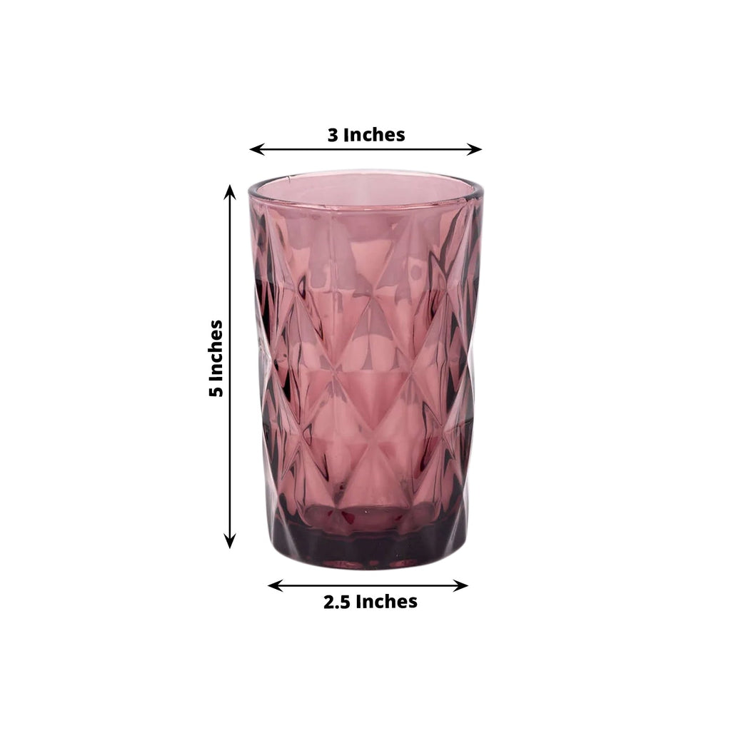 6 - Pack Whiskey Glasses Dusty Rose Textured Crystal Cut Design with Heavy Base - Highball Tumblers for Parties & Events 12oz 5" - Bell Racket Store