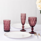 6 - Pack Whiskey Glasses Dusty Rose Textured Crystal Cut Design with Heavy Base - Highball Tumblers for Parties & Events 12oz 5" - Bell Racket Store