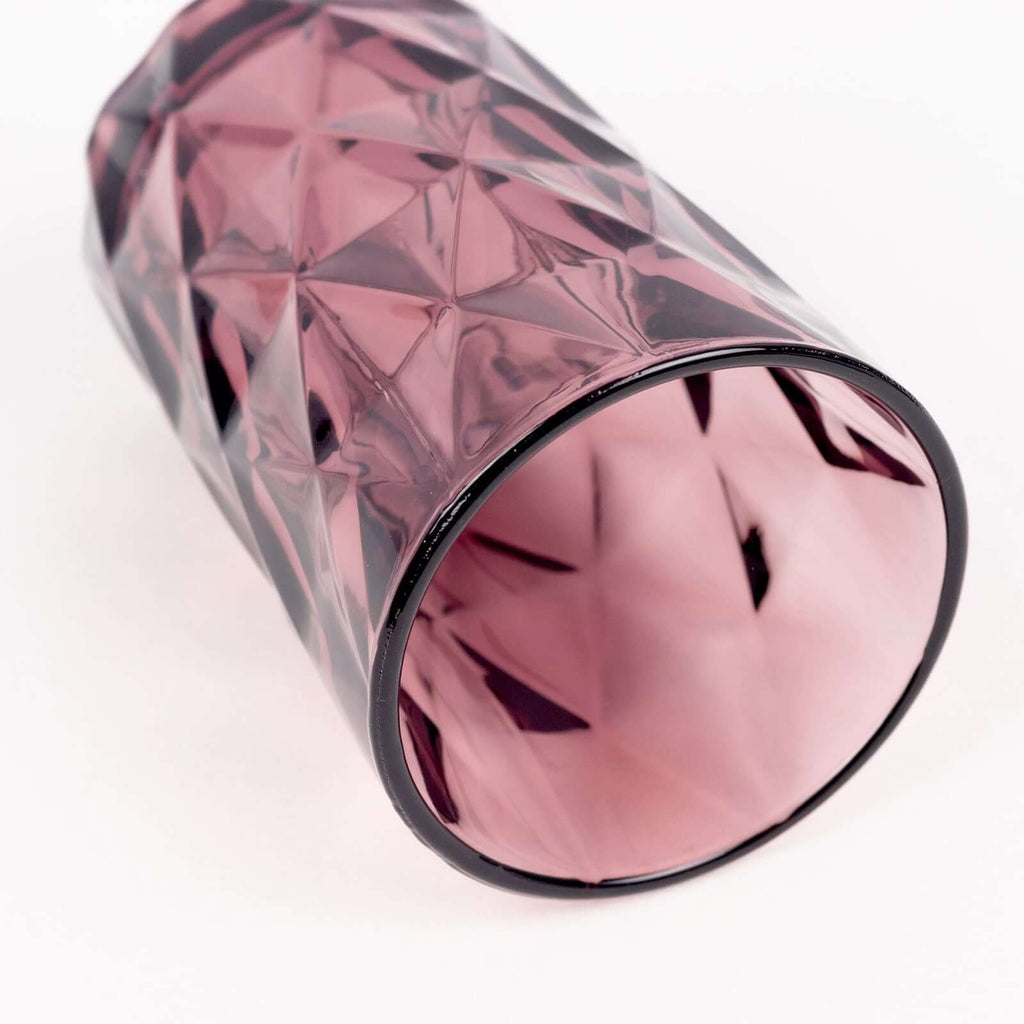 6 - Pack Whiskey Glasses Dusty Rose Textured Crystal Cut Design with Heavy Base - Highball Tumblers for Parties & Events 12oz 5" - Bell Racket Store