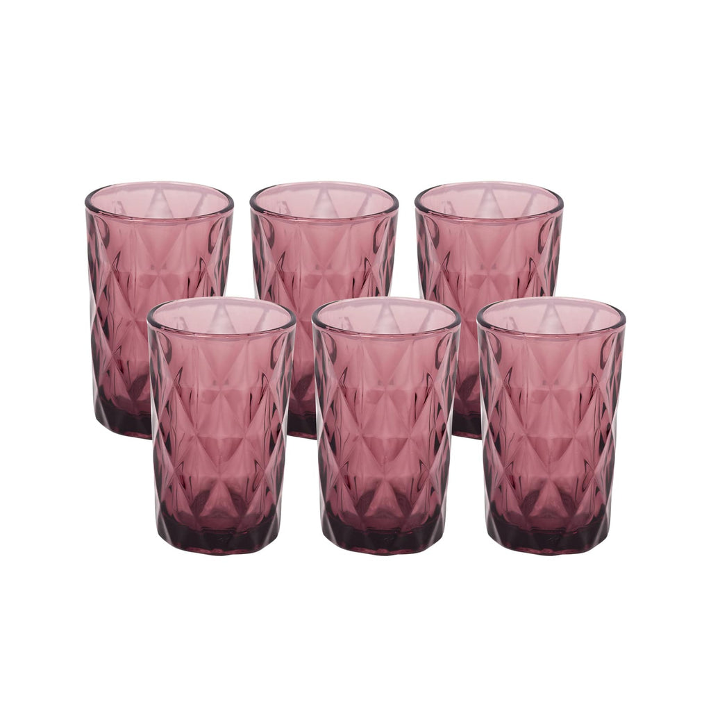 6 - Pack Whiskey Glasses Dusty Rose Textured Crystal Cut Design with Heavy Base - Highball Tumblers for Parties & Events 12oz 5" - Bell Racket Store