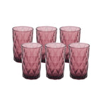 6 - Pack Whiskey Glasses Dusty Rose Textured Crystal Cut Design with Heavy Base - Highball Tumblers for Parties & Events 12oz 5" - Bell Racket Store