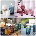 6 - Pack Whiskey Glasses Ocean Blue Textured Crystal Cut Design with Heavy Base - Highball Tumblers for Parties & Events 12oz 5" - Bell Racket Store