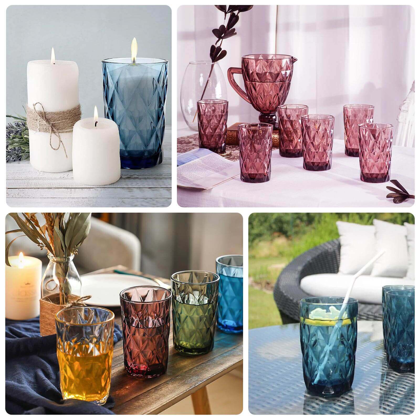 6 - Pack Whiskey Glasses Ocean Blue Textured Crystal Cut Design with Heavy Base - Highball Tumblers for Parties & Events 12oz 5" - Bell Racket Store