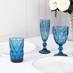 6 - Pack Whiskey Glasses Ocean Blue Textured Crystal Cut Design with Heavy Base - Highball Tumblers for Parties & Events 12oz 5" - Bell Racket Store