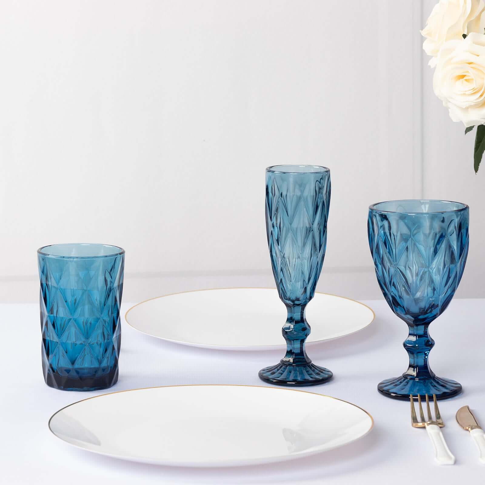 6 - Pack Whiskey Glasses Ocean Blue Textured Crystal Cut Design with Heavy Base - Highball Tumblers for Parties & Events 12oz 5" - Bell Racket Store