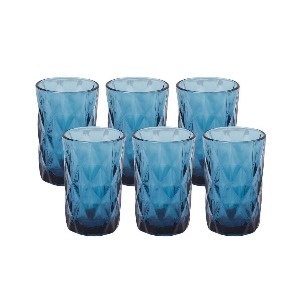 6 - Pack Whiskey Glasses Ocean Blue Textured Crystal Cut Design with Heavy Base - Highball Tumblers for Parties & Events 12oz 5" - Bell Racket Store
