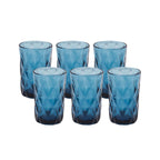 6 - Pack Whiskey Glasses Ocean Blue Textured Crystal Cut Design with Heavy Base - Highball Tumblers for Parties & Events 12oz 5" - Bell Racket Store