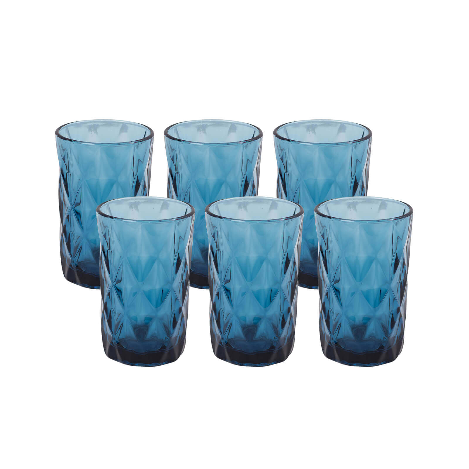 6 - Pack Whiskey Glasses Ocean Blue Textured Crystal Cut Design with Heavy Base - Highball Tumblers for Parties & Events 12oz 5" - Bell Racket Store