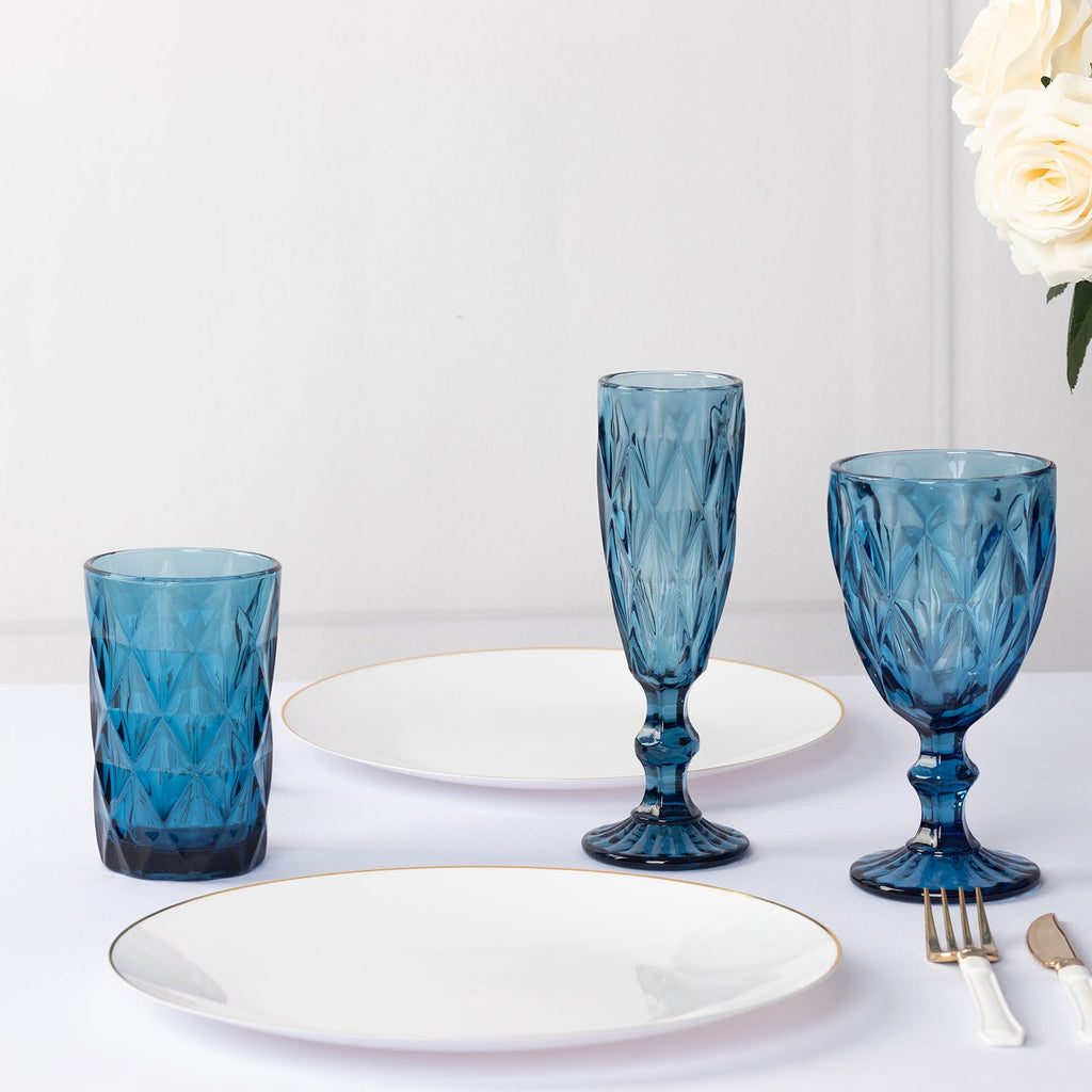 6 - Pack Whiskey Glasses Ocean Blue Textured Crystal Cut Design with Heavy Base - Highball Tumblers for Parties & Events 12oz 5" - Bell Racket Store