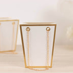 6 Pack White Gold Edge Paper Flower Gift Bags With Metal Chain Handles, Trapezoid Party Favor Tote Bags - 5"x6" - Bell Racket Store