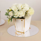 6 Pack White Gold Edge Paper Flower Gift Bags With Metal Chain Handles, Trapezoid Party Favor Tote Bags - 5"x6" - Bell Racket Store