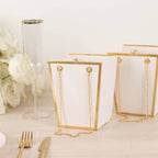 6 Pack White Gold Edge Paper Flower Gift Bags With Metal Chain Handles, Trapezoid Party Favor Tote Bags - 5"x6" - Bell Racket Store