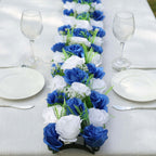 6 Pack White Royal Blue Silk Rose Flower Panel Table Runner, Artificial Floral Arrangements Wedding Table Centerpiece - 20"x8" - Bell Racket Store