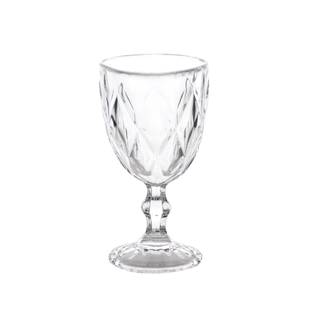 6 - Pack Wine Glasses Clear Embossed Crystal Cut Design Stemmed - Goblets for Parties & Events 12oz 7" - Bell Racket Store