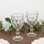 6 - Pack Wine Glasses Clear Embossed Crystal Cut Design Stemmed - Goblets for Parties & Events 12oz 7" - Bell Racket Store