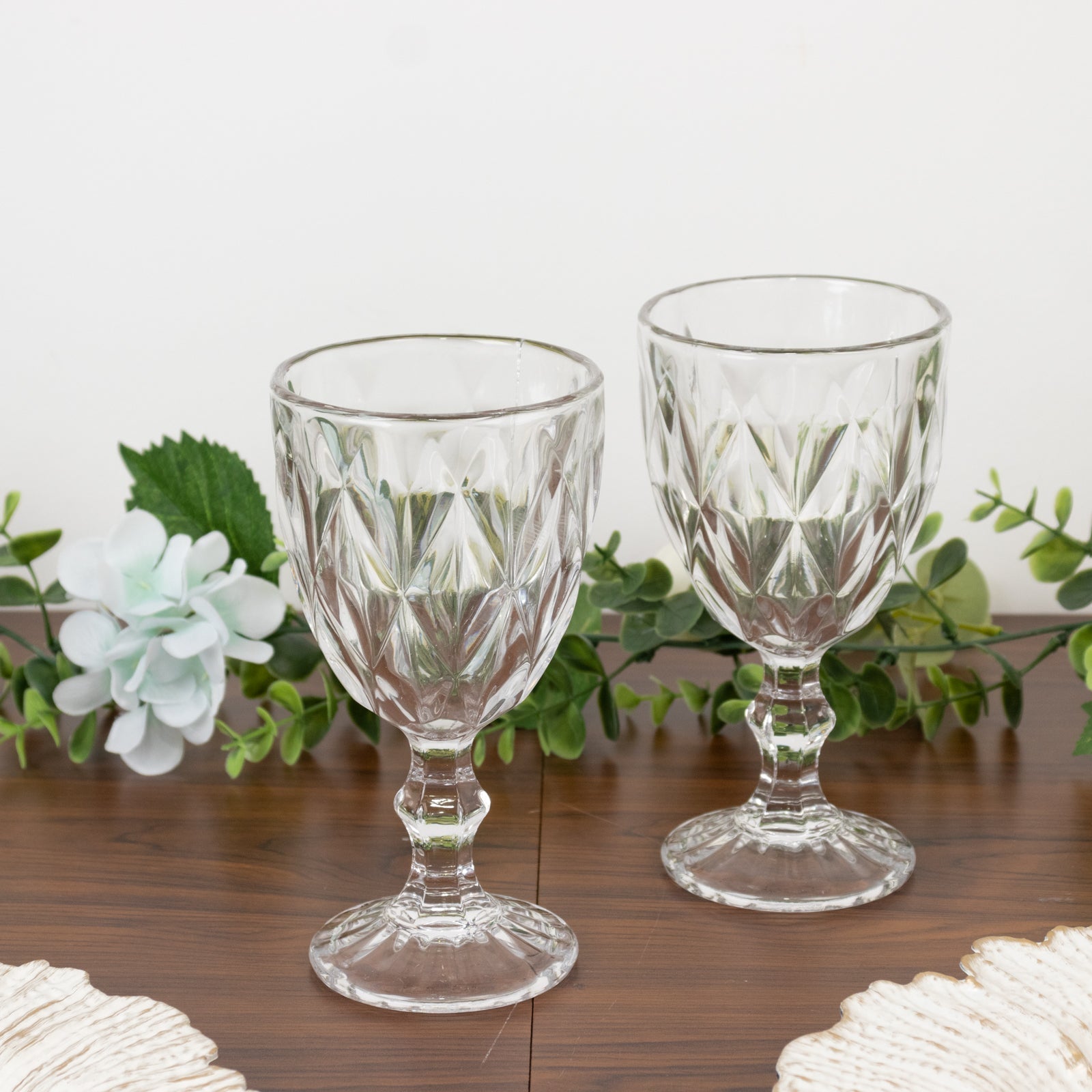 6 - Pack Wine Glasses Clear Embossed Crystal Cut Design Stemmed - Goblets for Parties & Events 12oz 7" - Bell Racket Store