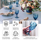 6 - Pack Wine Glasses Clear Embossed Crystal Cut Design Stemmed - Goblets for Parties & Events 12oz 7" - Bell Racket Store