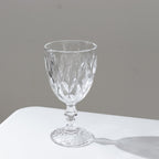 6 - Pack Wine Glasses Clear Embossed Crystal Cut Design Stemmed - Goblets for Parties & Events 12oz 7" - Bell Racket Store
