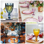 6 - Pack Wine Glasses Clear Embossed Crystal Cut Design Stemmed - Goblets for Parties & Events 12oz 7" - Bell Racket Store