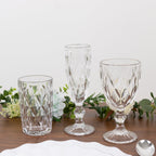 6 - Pack Wine Glasses Clear Embossed Crystal Cut Design Stemmed - Goblets for Parties & Events 12oz 7" - Bell Racket Store