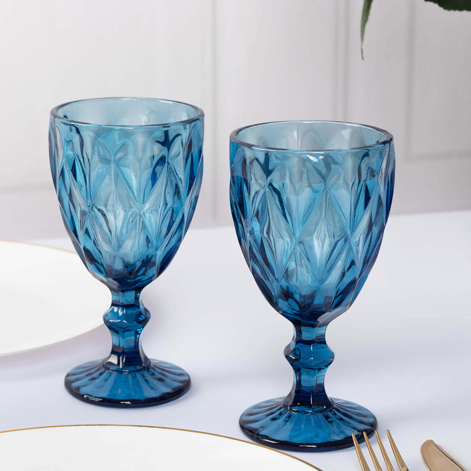 6 - Pack Wine Glasses Ocean Blue Embossed Crystal Cut Design Stemmed - Colored Goblets for Parties & Events 12oz 7" - Bell Racket Store