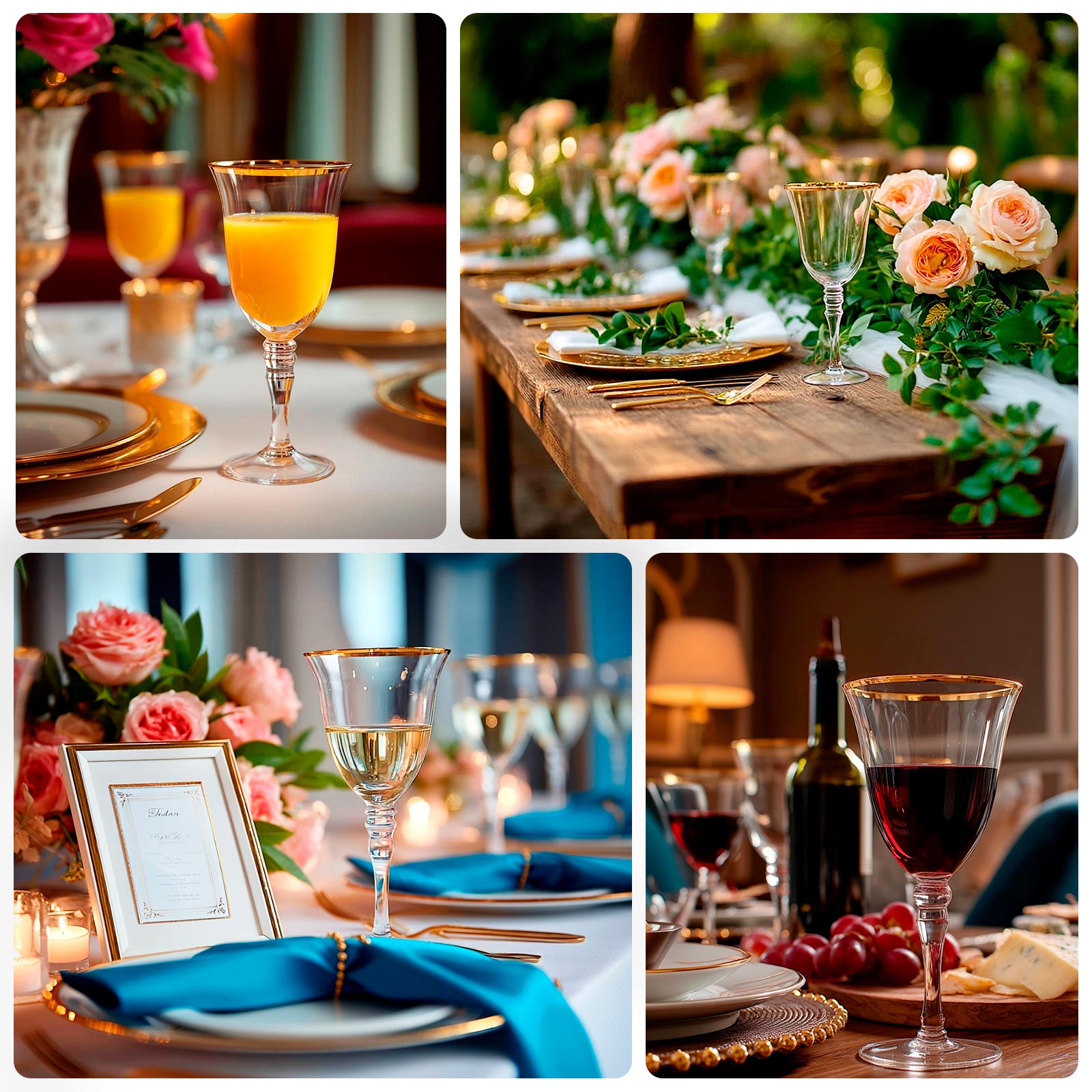 6 - Pack Wine Goblet Glasses Clear Gold Rimmed Design with Long Beaded Stem - Handblown Vintage Crystal Glasses for Water & Drinks 9oz 8" - Bell Racket Store