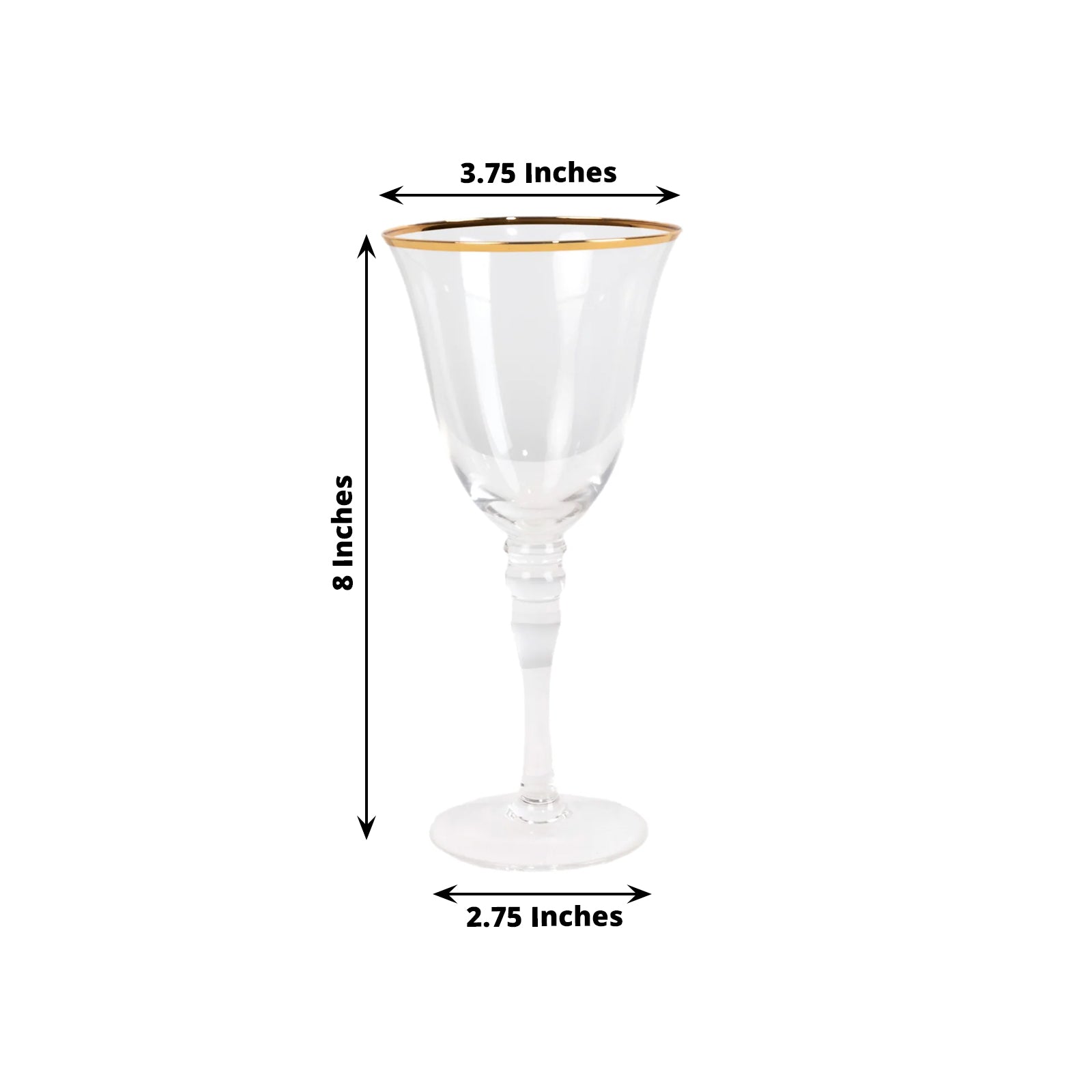 6 - Pack Wine Goblet Glasses Clear Gold Rimmed Design with Long Beaded Stem - Handblown Vintage Crystal Glasses for Water & Drinks 9oz 8" - Bell Racket Store