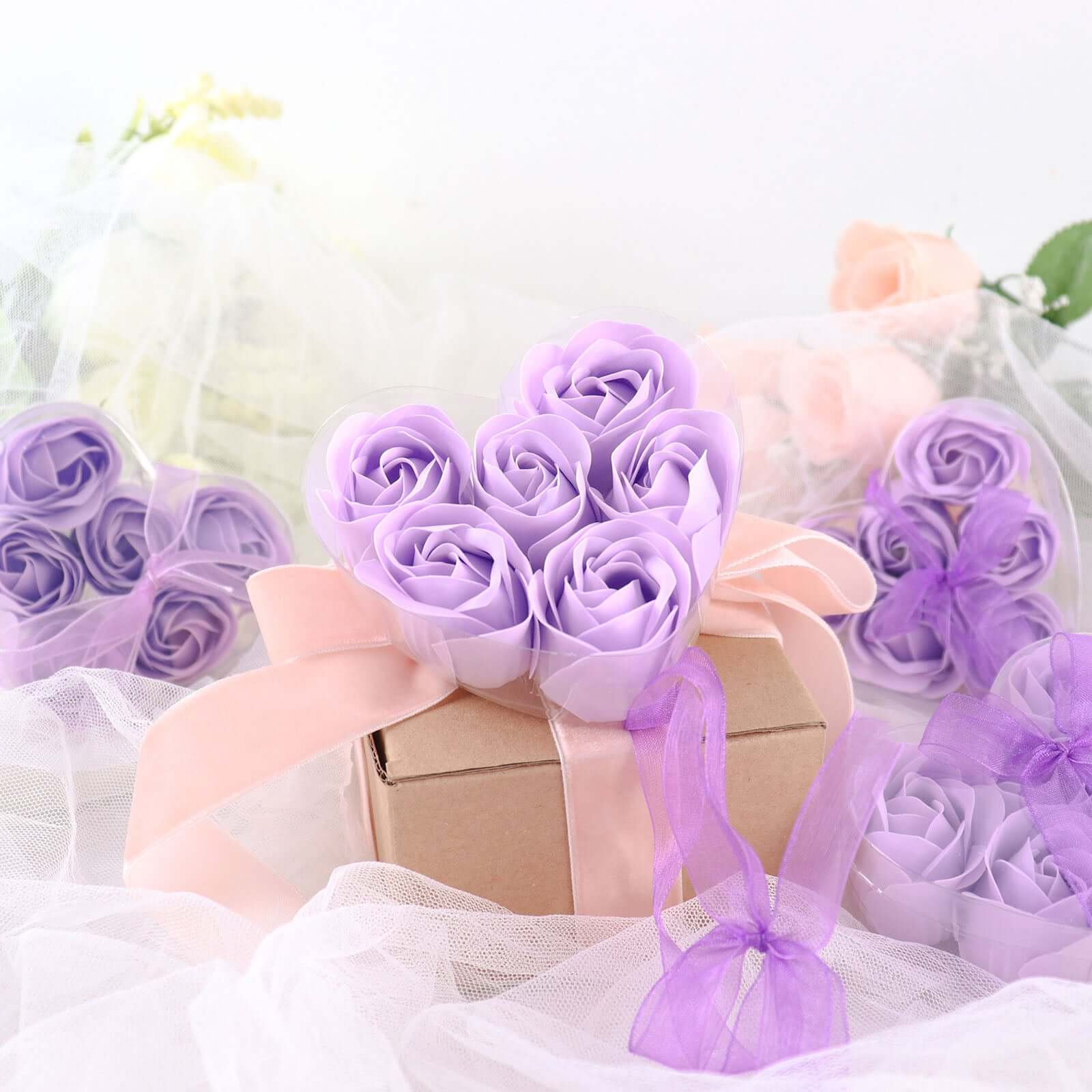 6 Pcs Lavender Lilac Scented Rose Soap Heart Shaped Party Favors With Gift Box And Ribbon - Bell Racket Store
