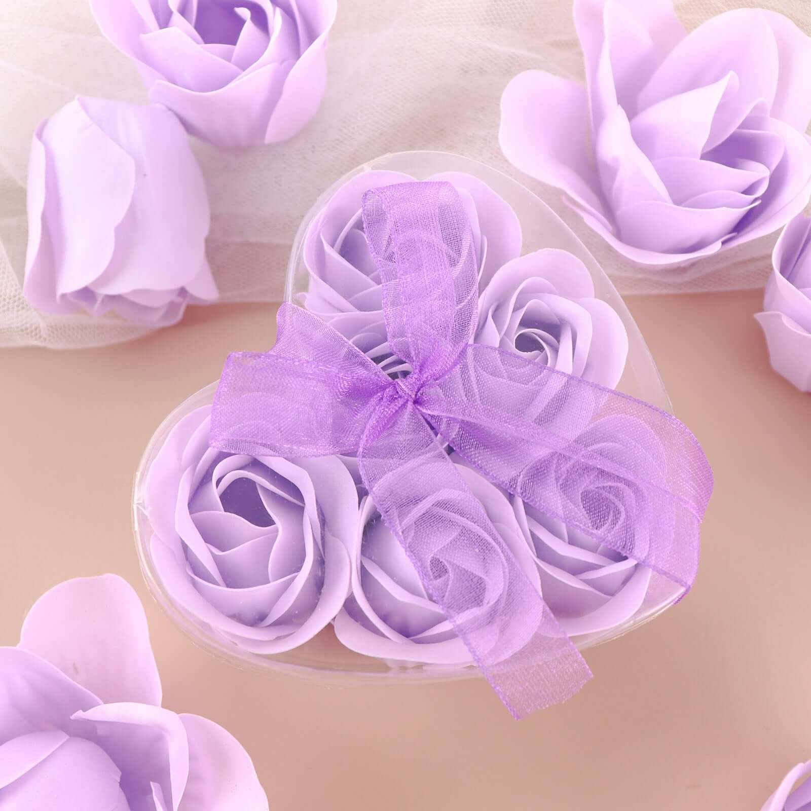 6 Pcs Lavender Lilac Scented Rose Soap Heart Shaped Party Favors With Gift Box And Ribbon - Bell Racket Store