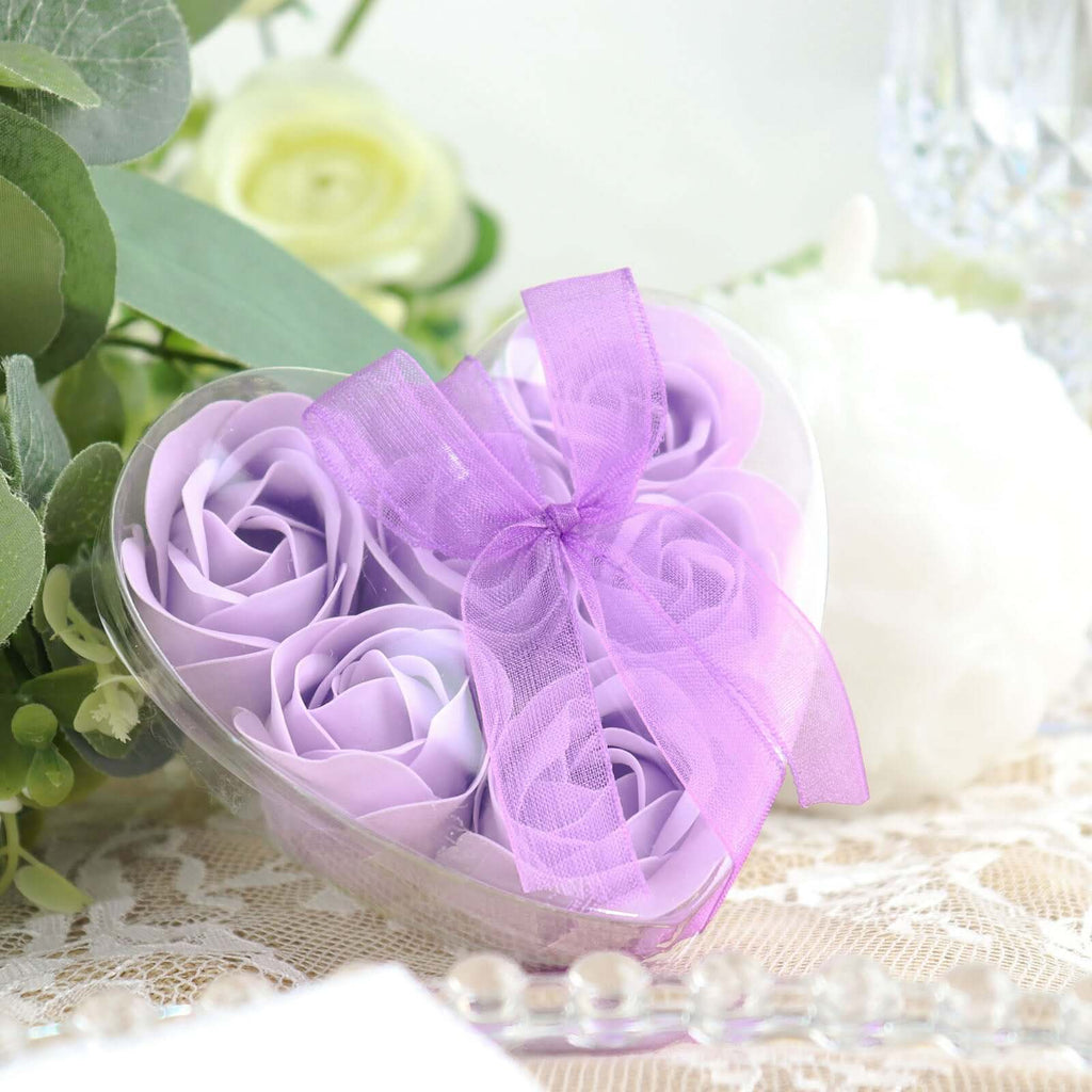 6 Pcs Lavender Lilac Scented Rose Soap Heart Shaped Party Favors With Gift Box And Ribbon - Bell Racket Store