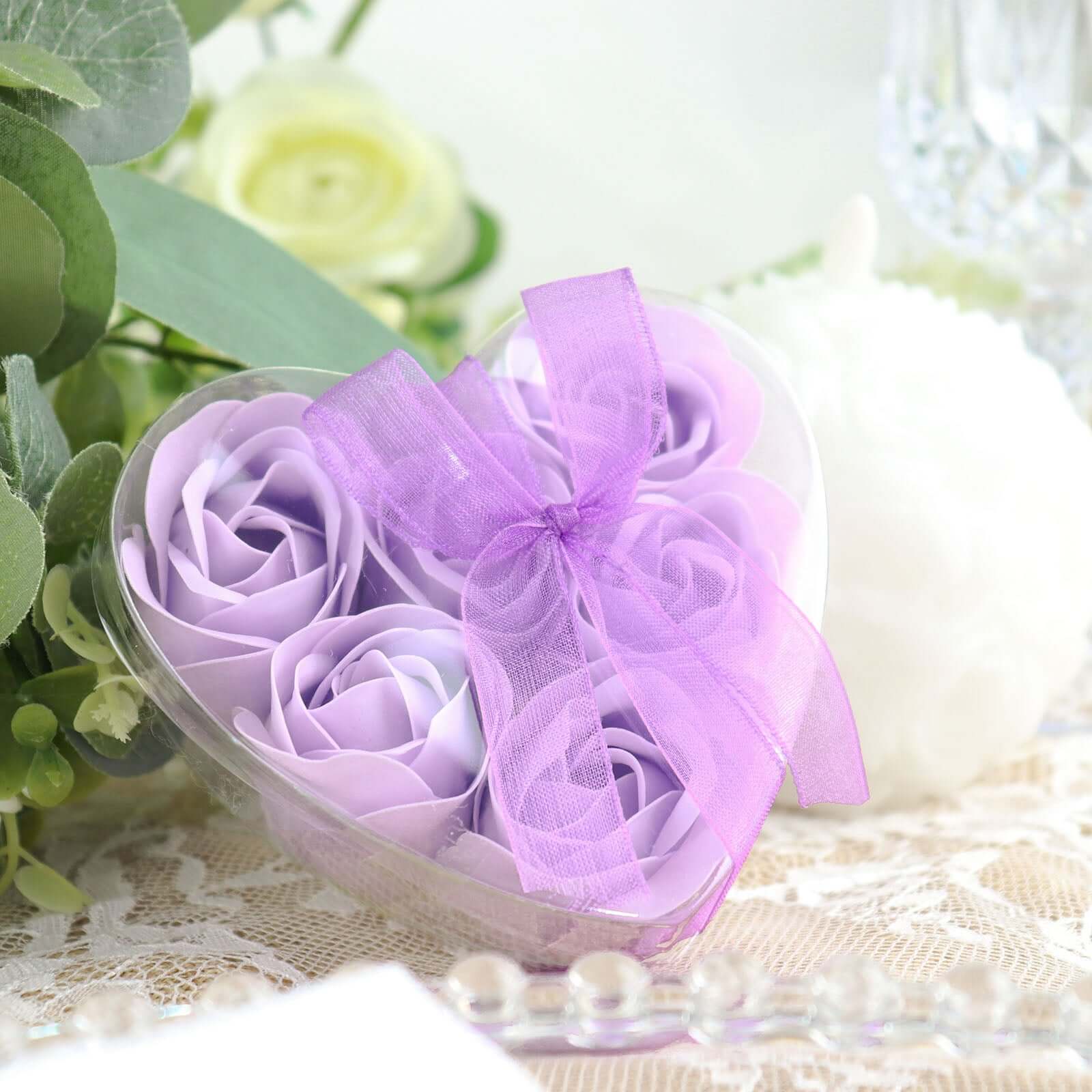 6 Pcs Lavender Lilac Scented Rose Soap Heart Shaped Party Favors With Gift Box And Ribbon - Bell Racket Store