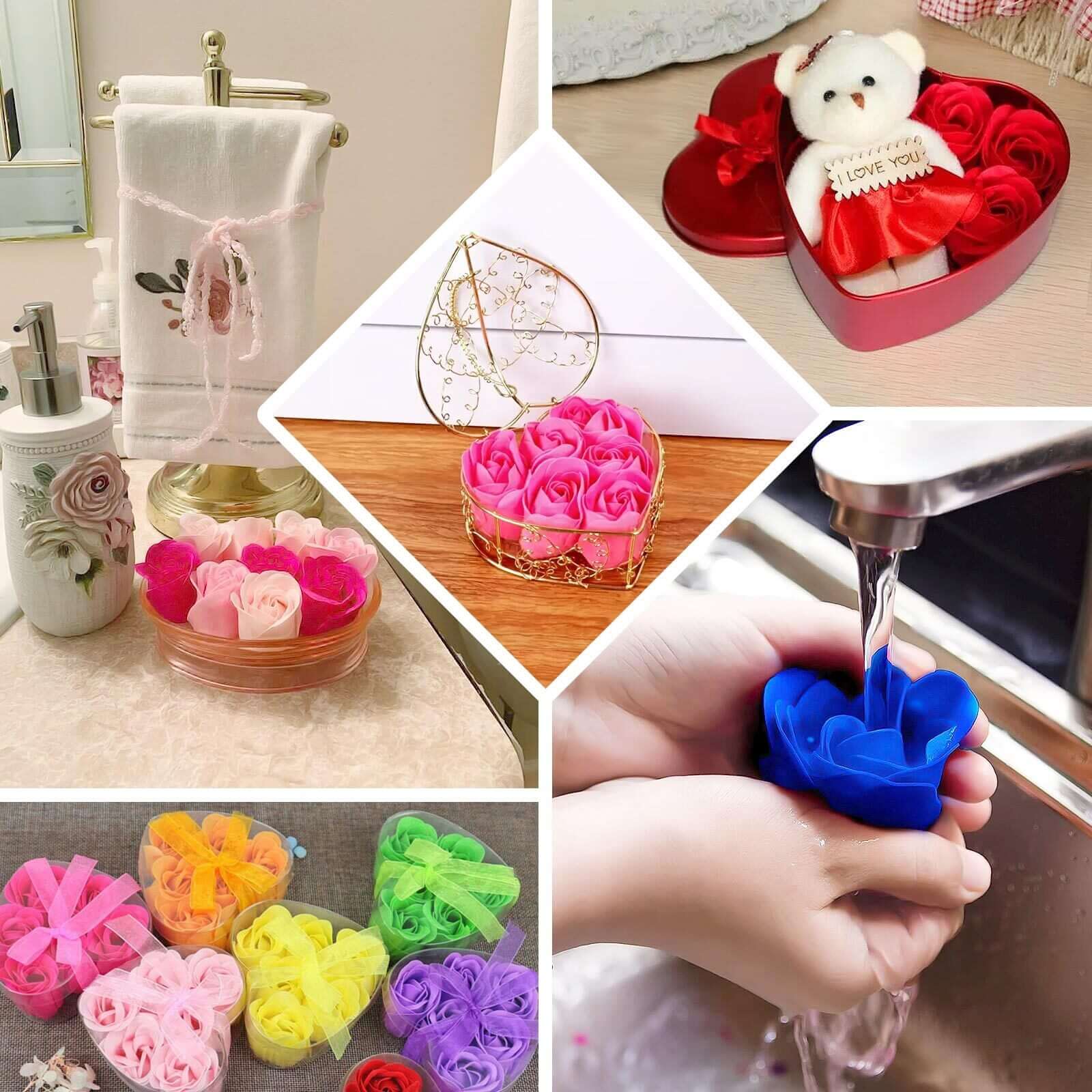 6 Pcs Lavender Lilac Scented Rose Soap Heart Shaped Party Favors With Gift Box And Ribbon - Bell Racket Store