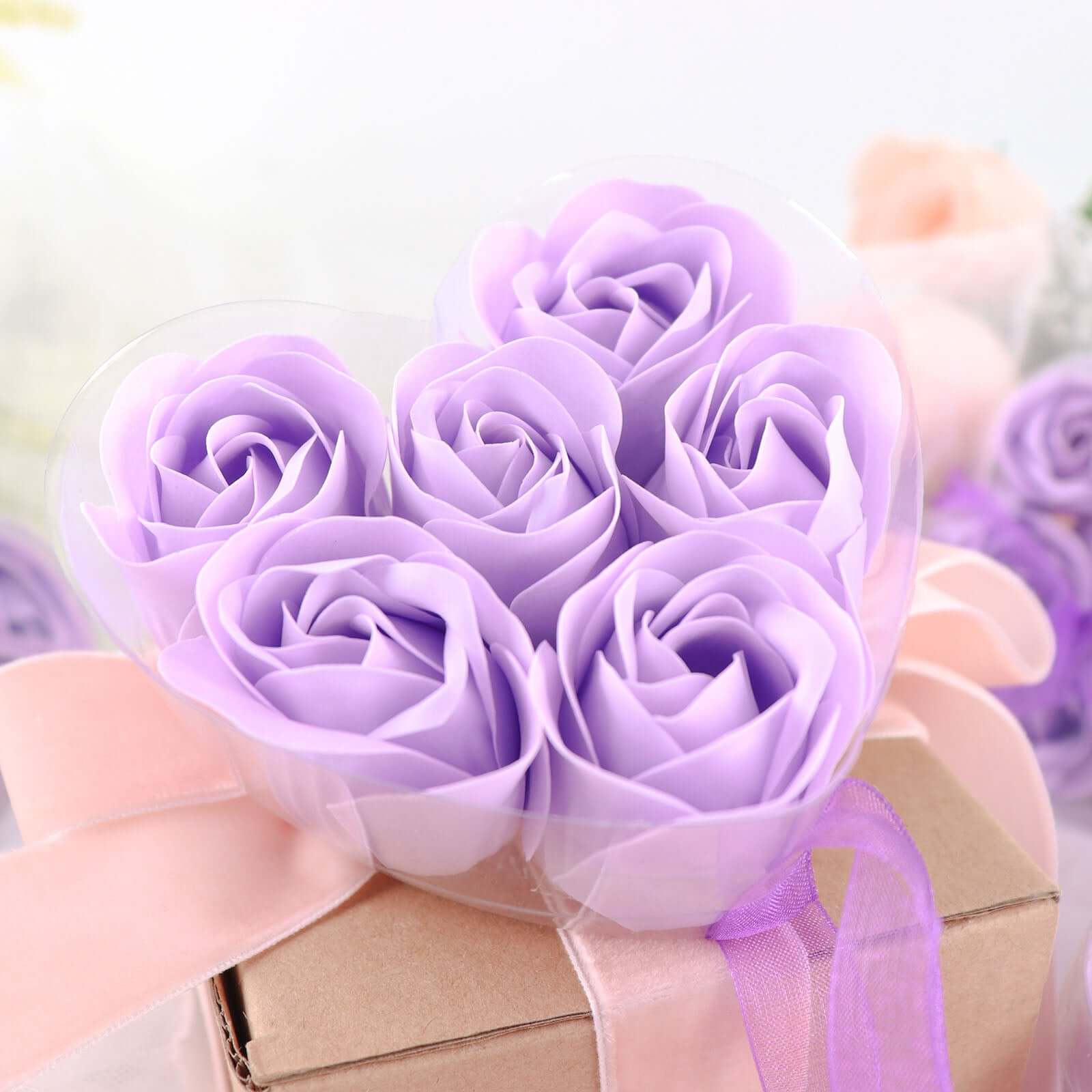 6 Pcs Lavender Lilac Scented Rose Soap Heart Shaped Party Favors With Gift Box And Ribbon - Bell Racket Store