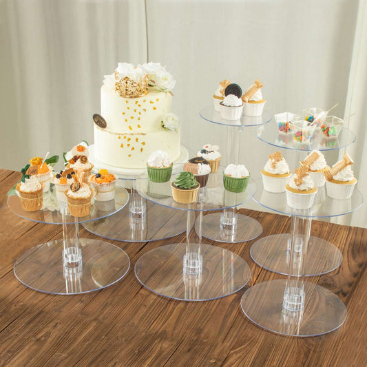6 - Tier Acrylic Cake Stand Set Clear - Assorted Sizes for Buffet Party Tables - NestOCart